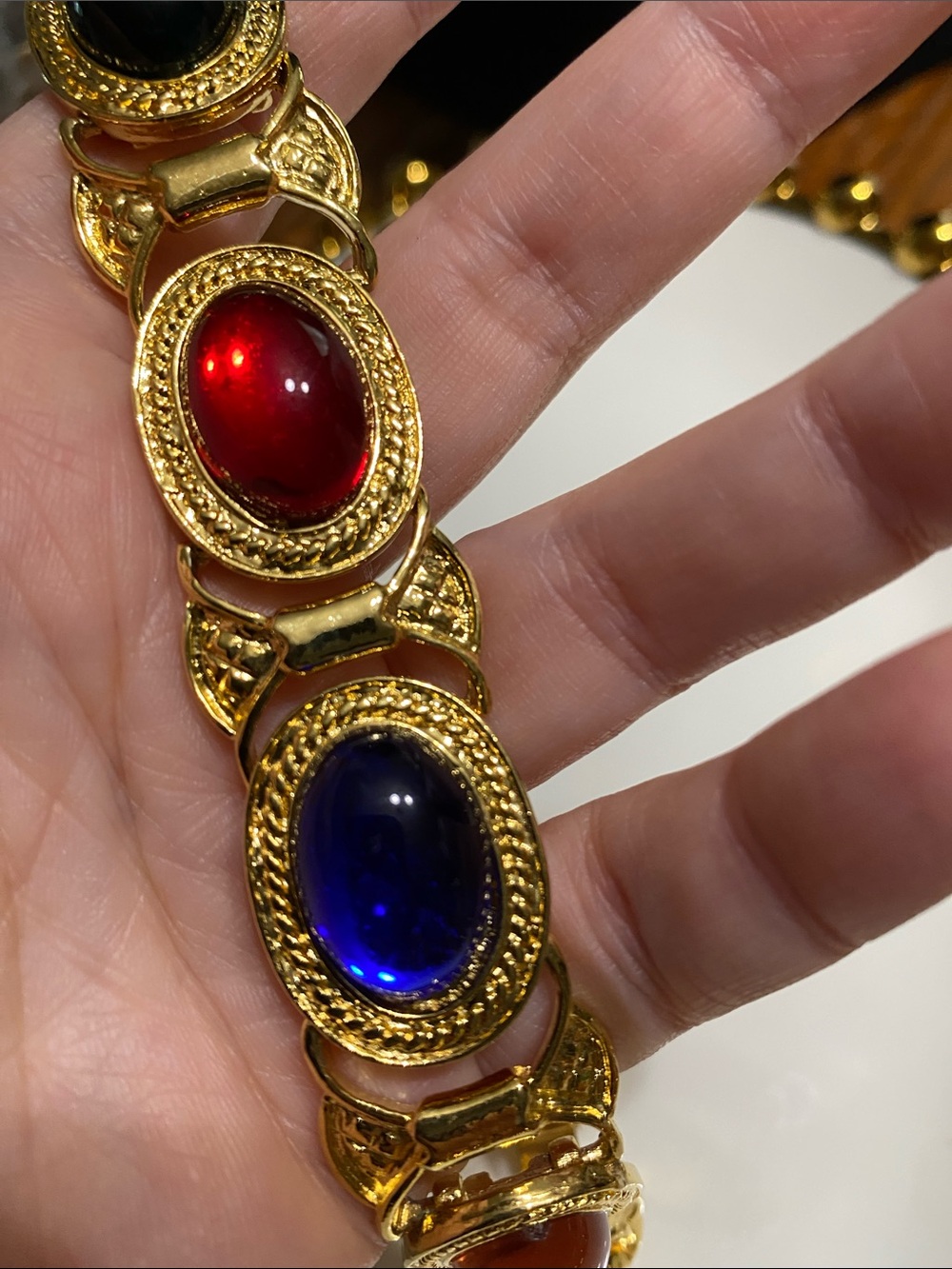 VTG Gold Tone Multicolor Cabochon Link Bracelet - Picture 4 of 7